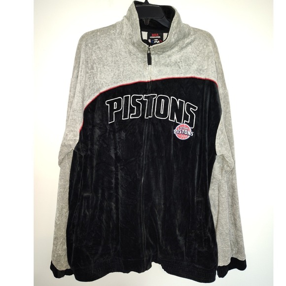 NBA Licensed Apparel Other - Vintage Detroit Pistons NBA Link Velour Track Jacket Grey Black Mens 2XL Zip‎ Up
